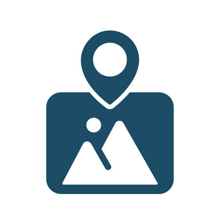 High quality dark blue flat location pin icon. Pictogram, icon set, illustration. Useful for web site, banner, greeting cards, apps and social media posts.の写真素材
