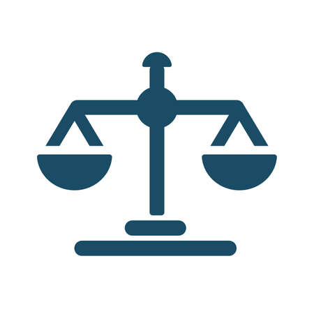 High quality dark blue flat scale, ensuring justice icon. Pictogram, icon set, illustration. Useful for web site, banner, greeting cards, apps and social media posts.の写真素材