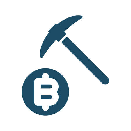 High quality dark blue flat bitcoin mining icon. Block chain, digital money, crypto currency. Useful for web site, banner, greeting cards, apps and social media posts.の写真素材
