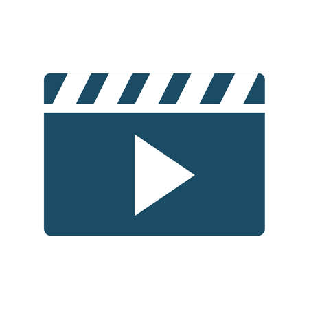 High quality dark blue flat clapperboard icon. Pictogram, icon set, illustration. Useful for web site, banner, greeting cards, apps and social media posts.の写真素材