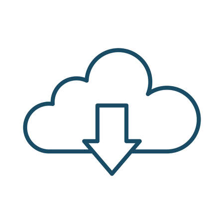 High quality dark blue outlined download cloud icon on white background. Pictogram, icon set, illustration. Useful for website design, banner, print media, mobile apps and social media posts.の写真素材
