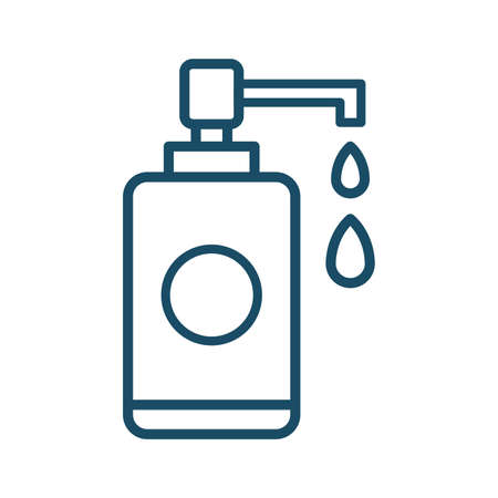 High quality dark blue outlined disinfection cleaning soap icon on white background. Pictogram, icon set, illustration. Useful for website design, banner, print media, mobile apps and social media posts.の写真素材