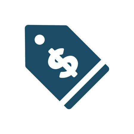 High quality dark blue flat price tag icon on white background. Pictogram, icon set, illustration. Useful for web site, banner, greeting cards, apps and social media posts.の写真素材