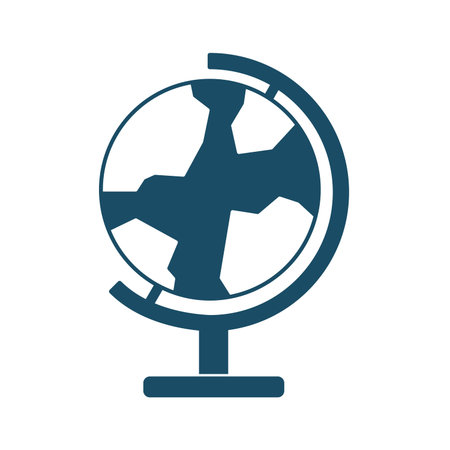 High quality dark blue flat educational world globe icon on white background. Pictogram, icon set, illustration. Useful for web site, banner, greeting cards, apps and social media posts.の写真素材