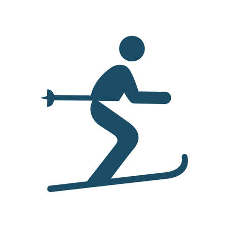 High quality dark blue skiing icon. Pictogram, sport, health. Useful for website design, banner, print media, mobile apps and social media posts.の写真素材