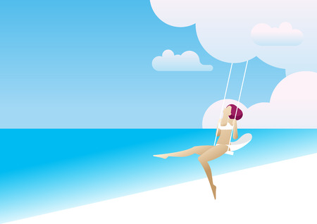 Woman riding a swingのイラスト素材
