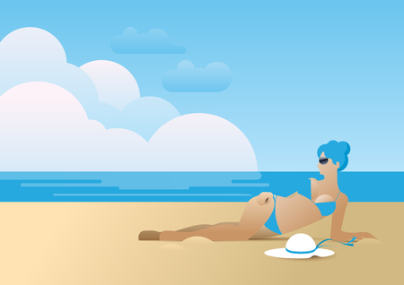 Woman in sunglasses lying on the beach watchingのイラスト素材