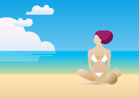 Woman sitting on beachのイラスト素材