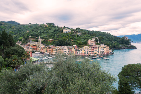a view of portofino, a beautiful town in italyの写真素材