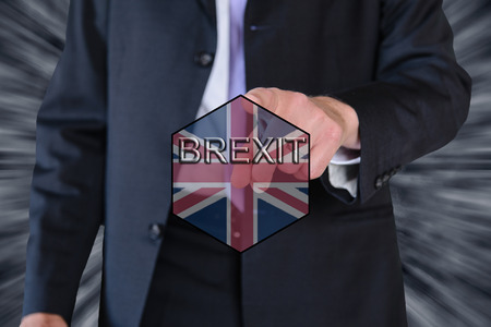 brexit and eu flag and a business manの写真素材