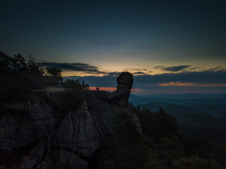 The stork's view point is elevated, with the slightest remains of rocky castle, the 6-meter-high rocky sandstone mound is the top of the hill. The peak provides a good view of nature.の写真素材