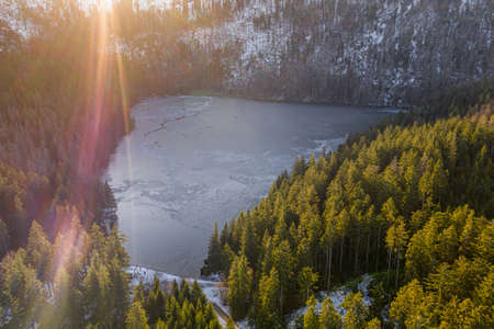 Cerne jezero in the Bohemian Forest is the largest and deepest natural lake in the Czech Republic. This triangular lake is located about 6 km northwest of Zelezna Ruda.の写真素材