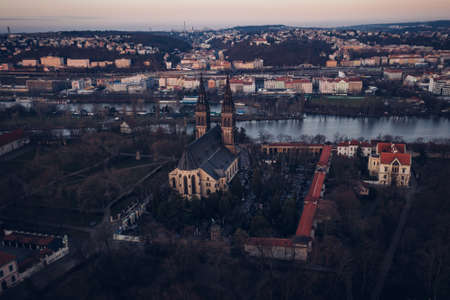 The Basilica of St Peter and St Paul is a neo-Gothic church in Vysehrad fortress in Prague, Czech Republic. Founded in 1070-1080 by the Czech King Wroclaw II, Behind the Church is a famous cemetery.のeditorial素材