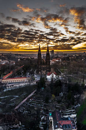 The Basilica of St Peter and St Paul is a neo-Gothic church in Vysehrad fortress in Prague, Czech Republic. Founded in 1070-1080 by the Czech King Wroclaw II, Behind the Church is a famous cemetery.のeditorial素材