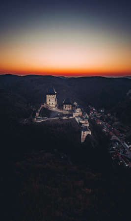 Karlstejn Castle is a large Gothic castle founded 1348 CE by Charles IV, Holy Roman Emperor and King of Bohemia. There are hidden Czech crown jewels, holy relics and other royal treasures.のeditorial素材