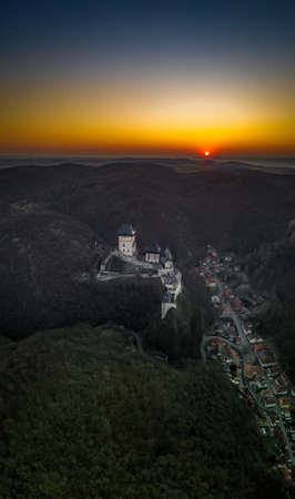 Karlstejn Castle is a large Gothic castle founded 1348 CE by Charles IV, Holy Roman Emperor and King of Bohemia. There are hidden Czech crown jewels, holy relics and other royal treasures.のeditorial素材