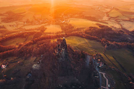 Trosky Castle is a castle ruin in Liberec Region, Czech Republic. Is on the summits of two basalt volcanic plugs. The castle is a landmark in the countryside known as Bohemian Paradise.のeditorial素材