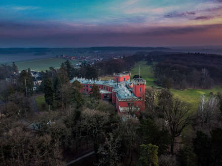 Hradek at Nechanice is a Neo-Gothic chalet building situated on a slight elevation 800 m northwest of the village center of Hradek, 2.8 km southeast of the town of Nechanice and 11 km west of Hradec.のeditorial素材