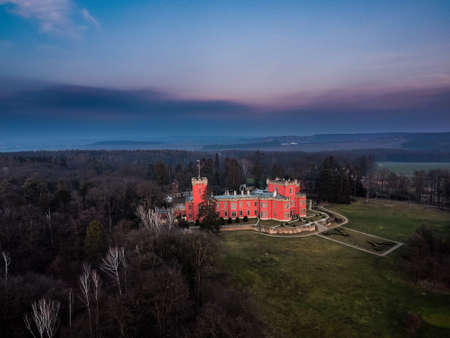 Hradek at Nechanice is a Neo-Gothic chalet building situated on a slight elevation 800 m northwest of the village center of Hradek, 2.8 km southeast of the town of Nechanice and 11 km west of Hradec.のeditorial素材