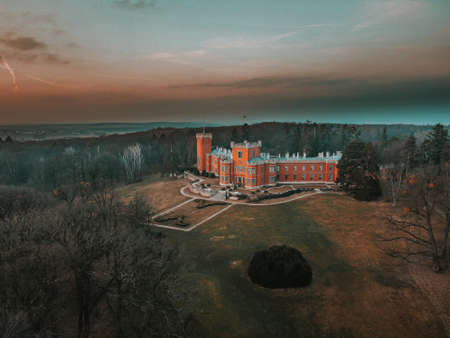 Hradek at Nechanice is a Neo-Gothic chalet building situated on a slight elevation 800 m northwest of the village center of Hradek, 2.8 km southeast of the town of Nechanice and 11 km west of Hradec.のeditorial素材
