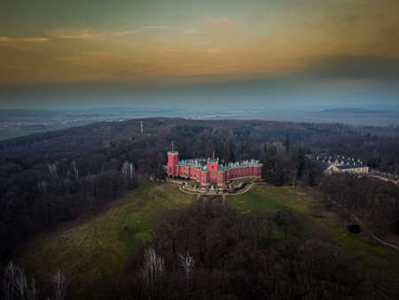 Hradek at Nechanice is a Neo-Gothic chalet building situated on a slight elevation 800 m northwest of the village center of Hradek, 2.8 km southeast of the town of Nechanice and 11 km west of Hradec.のeditorial素材