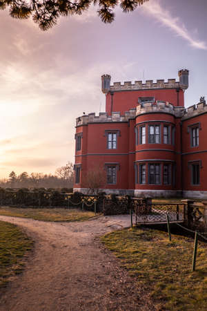 Hradek at Nechanice is a Neo-Gothic chalet building situated on a slight elevation 800 m northwest of the village center of Hradek, 2.8 km southeast of the town of Nechanice and 11 km west of Hradec.のeditorial素材