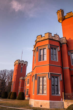 Hradek at Nechanice is a Neo-Gothic chalet building situated on a slight elevation 800 m northwest of the village center of Hradek, 2.8 km southeast of the town of Nechanice and 11 km west of Hradec.のeditorial素材
