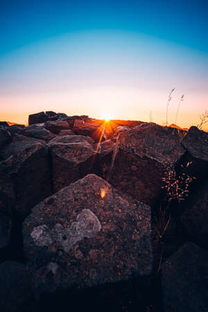 Panska skala is a remnant of a small basalt hill (597 m) protruding from the plateau between Kamenicky Senov and Prachen.の写真素材