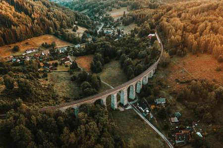 The railway viaduct was built near the village of Novina on the line from Liberec to Ceska Lipa between 1898 and 1900. The viaduct, which has 14 arches, is 230 meters long and approximately 29 meters.の写真素材