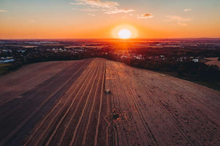 Harvest in the Czech Republic takes place in the summer, during a period of relative drought. It is most often harvested from June to September. Cereals as well as other crops are harvested by combineの写真素材