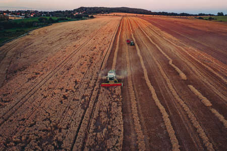 Harvest in the Czech Republic takes place in the summer, during a period of relative drought. It is most often harvested from June to September. Cereals as well as other crops are harvested by combineの写真素材