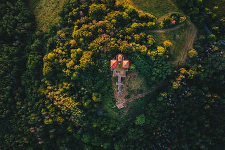 Calvary is 398 m above sea level a high hill and a place of pilgrimage in the district of Litomerice in the Usti nad Labem region. It lies about 0.7 km to the south-east from the village of Ostre.の写真素材