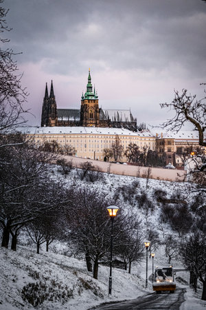 St. Vitus Cathedral in Prague, Czech Republic during winter.の写真素材