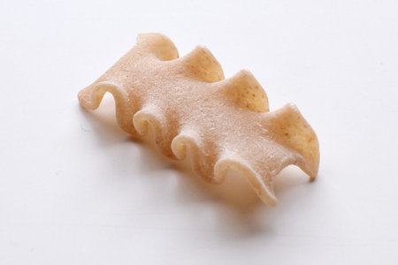 Pasta on a white background, top view, close-upの写真素材