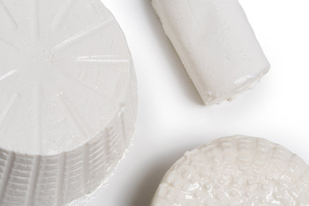 Italian cheese on a white background. Close-up.Top viewの写真素材