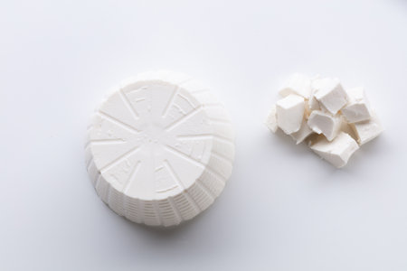 Ricotta cheese on a white background, top view.の写真素材