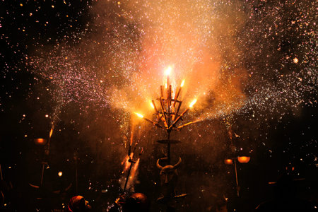  Celebration known as  Diada diabolica de Gracia  -diabolical day-  in Barcelona Spainの写真素材