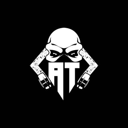 AT Monogram ESport Gaming with Skull Mask Shape Style Vectorのイラスト素材