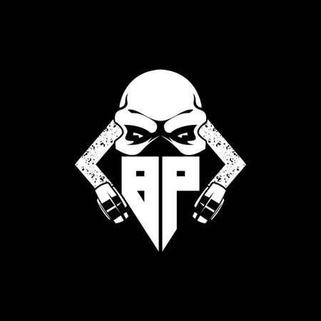 BP Monogram ESport Gaming with Skull Mask Shape Style Vectorのイラスト素材