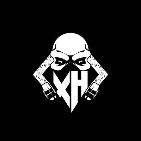 XH Monogram ESport Gaming with Skull Mask Shape Style Vectorのイラスト素材