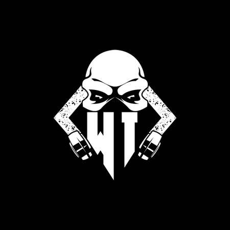 WI Monogram ESport Gaming with Skull Mask Shape Style Vectorのイラスト素材