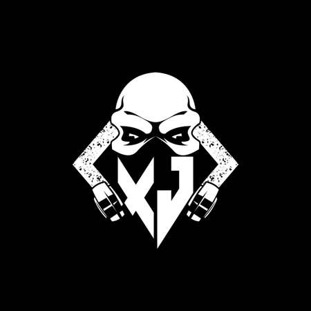 XJ Monogram ESport Gaming with Skull Mask Shape Style Vectorのイラスト素材