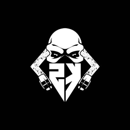 ZK Monogram ESport Gaming with Skull Mask Shape Style Vectorのイラスト素材