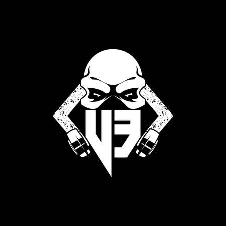 UE Monogram ESport Gaming with Skull Mask Shape Style Vectorのイラスト素材