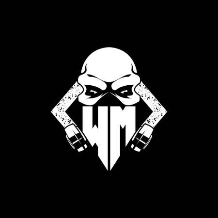 WM Monogram ESport Gaming with Skull Mask Shape Style Vectorのイラスト素材