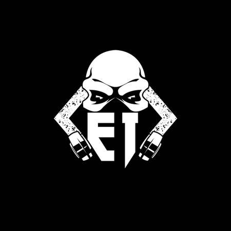 EI Monogram ESport Gaming with Skull Mask Shape Style Vectorのイラスト素材