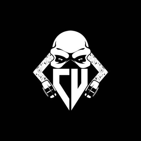 CU Monogram ESport Gaming with Skull Mask Shape Style Vectorのイラスト素材