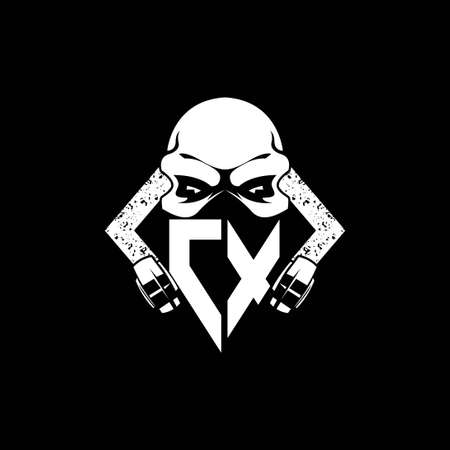 CX Monogram ESport Gaming with Skull Mask Shape Style Vectorのイラスト素材