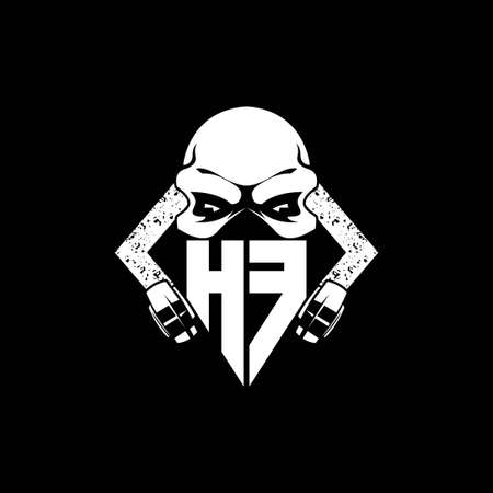 HF Monogram ESport Gaming with Skull Mask Shape Style Vectorのイラスト素材