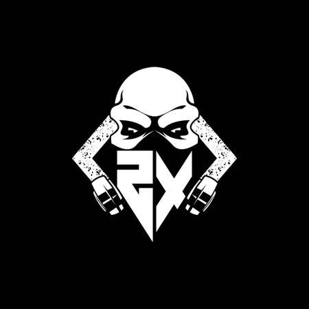 ZX Monogram ESport Gaming with Skull Mask Shape Style Vectorのイラスト素材